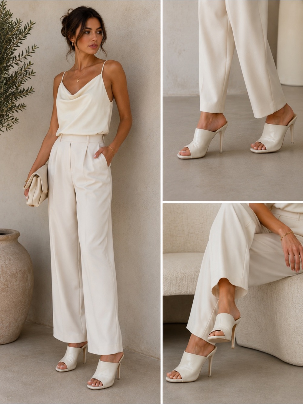 Steve Madden Barbb Ivory Leather Peep Toe Mule Heels Size 6 Minimalist Stiletto